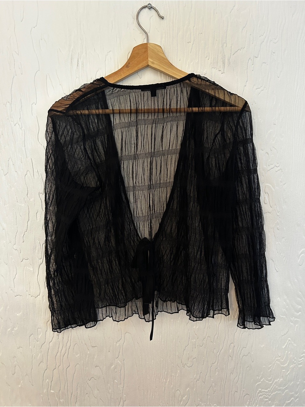 VINTAGE Y2K Sheer Black Tie Front Blouse Medium Mesh Whimsigoth Witch Fairy Chic - Picture 4 of 4